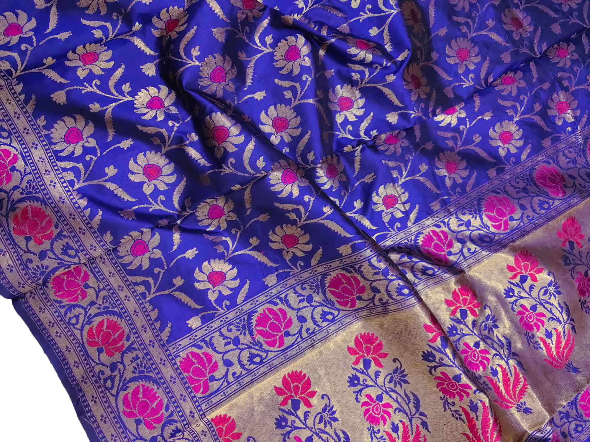Blue Handloom Banarasi Pure Katan Silk Meenakari Dupatta - Luxurion World