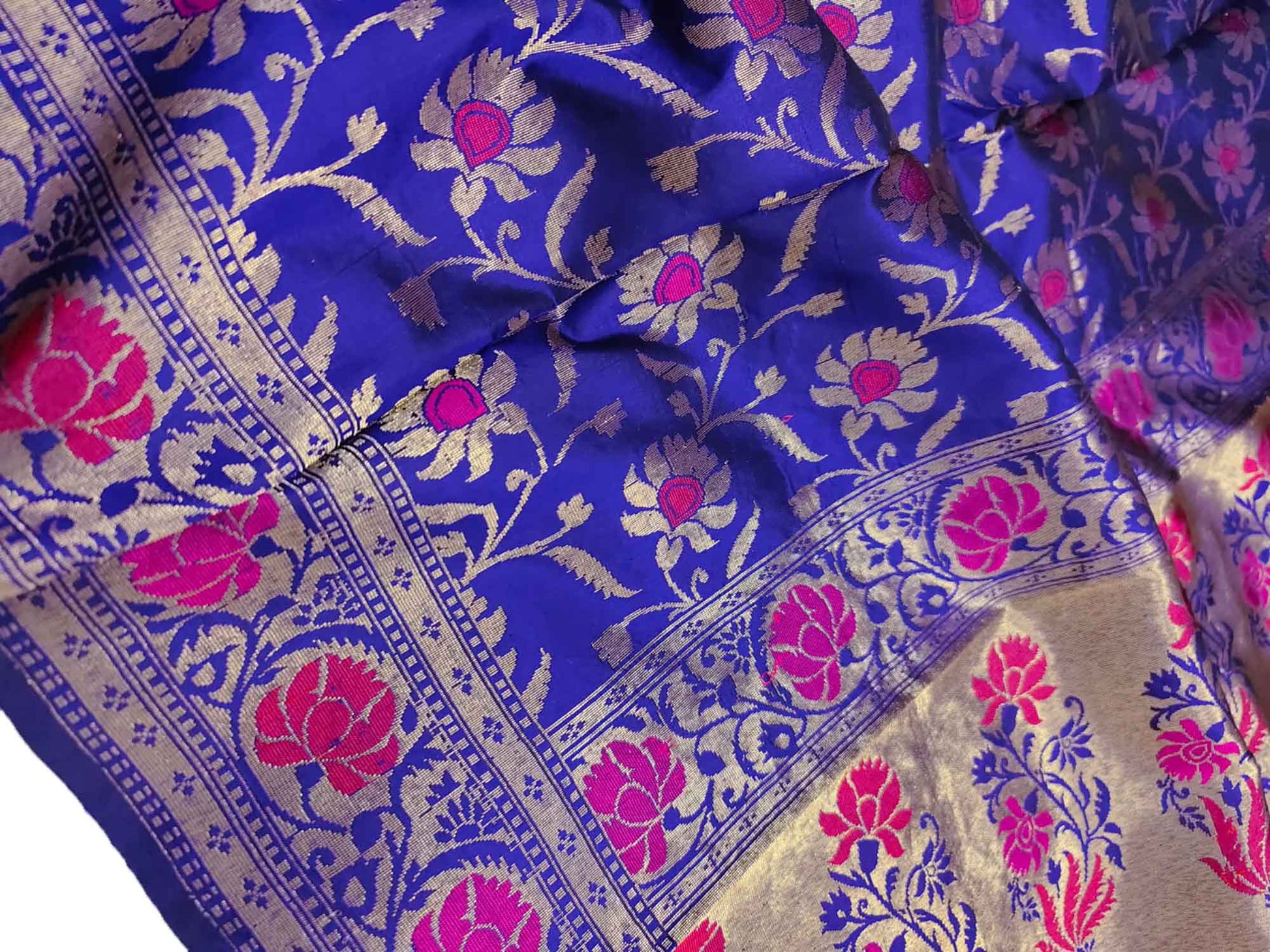 Blue Handloom Banarasi Pure Katan Silk Meenakari Dupatta - Luxurion World