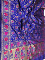 Blue Handloom Banarasi Pure Katan Silk Meenakari Dupatta - Luxurion World