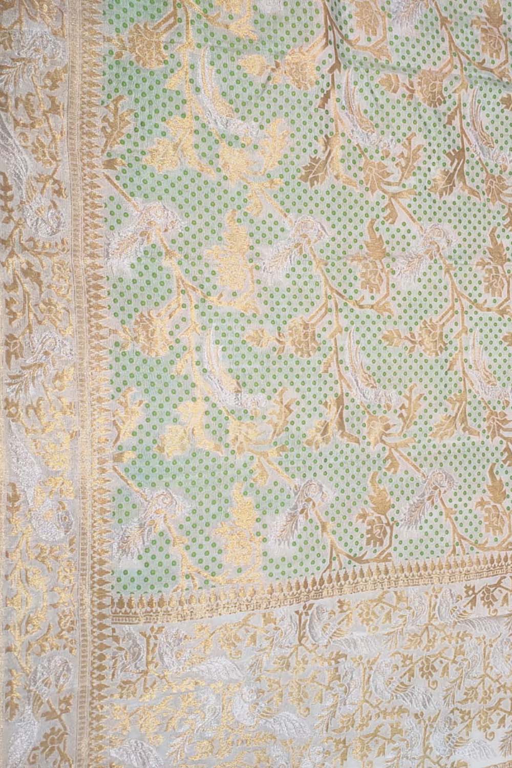 Green Banarasi Handloom Pure Georgette Dupatta - Luxurion World