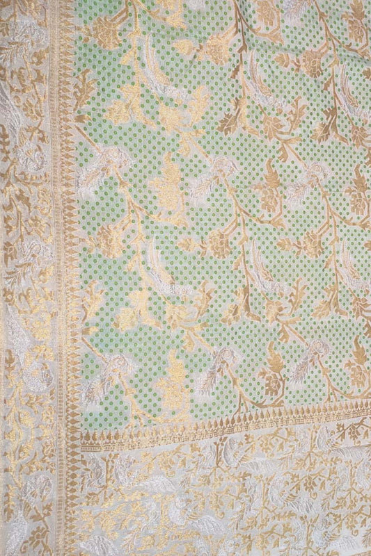 Green Banarasi Handloom Pure Georgette Dupatta - Luxurion World