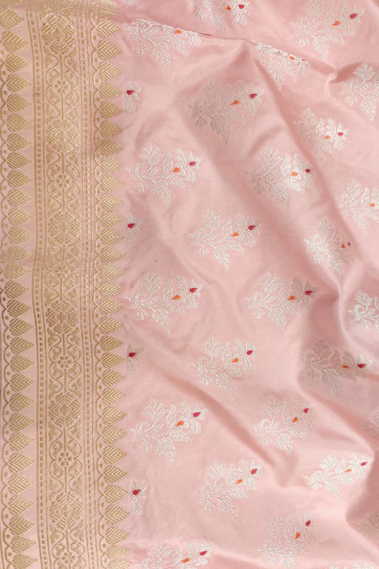 Pink Banarasi Handloom Pure Katan Silk Dupatta - Luxurion World