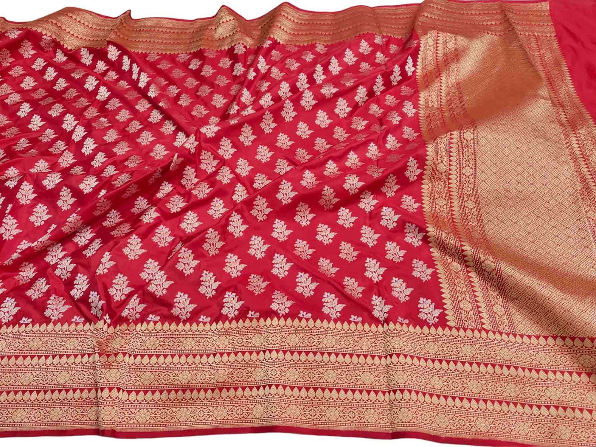 Red Banarasi Handloom Pure Katan Silk Dupatta - Luxurion World