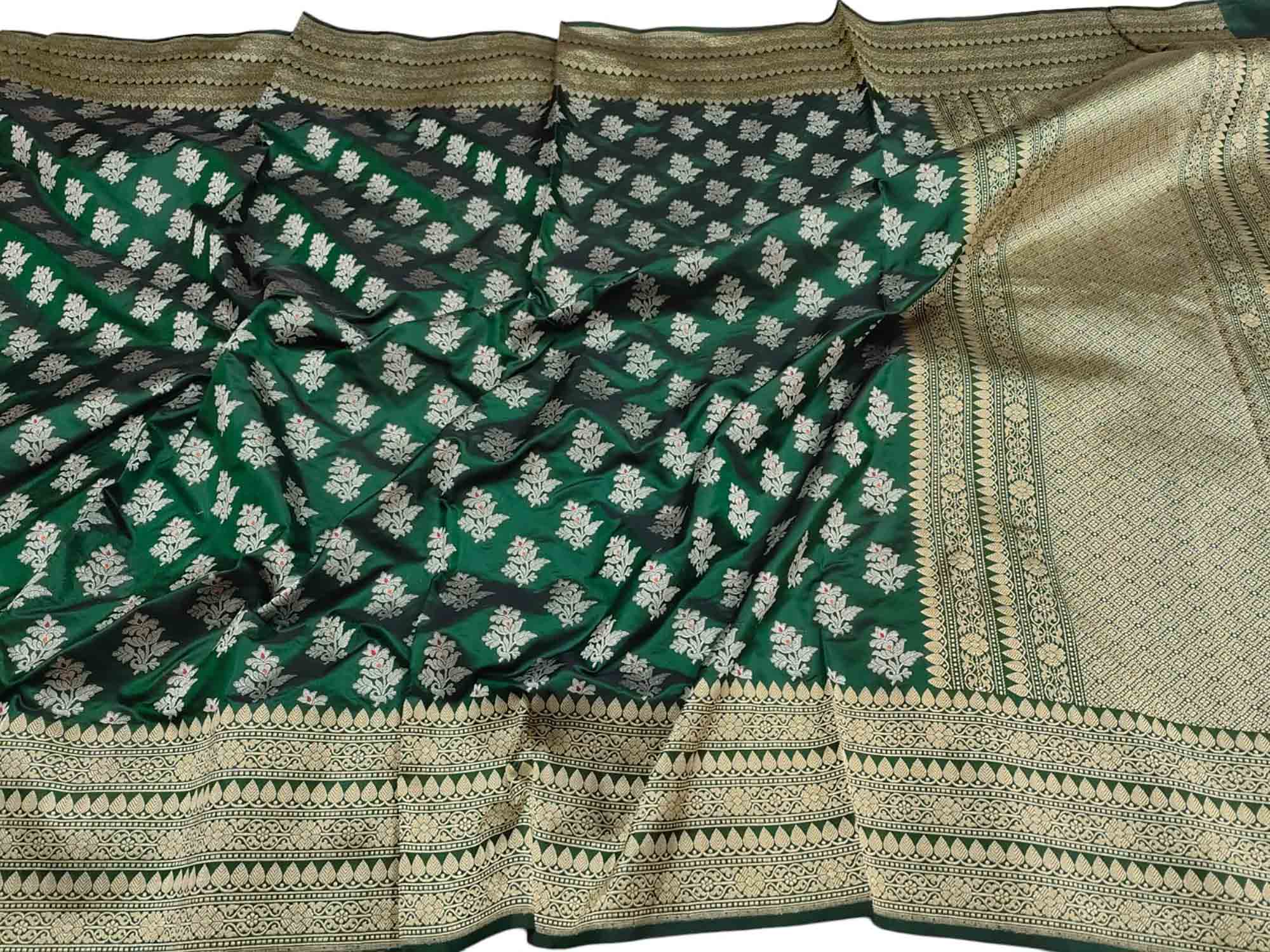 Green Banarasi Handloom Pure Katan Silk Dupatta - Luxurion World