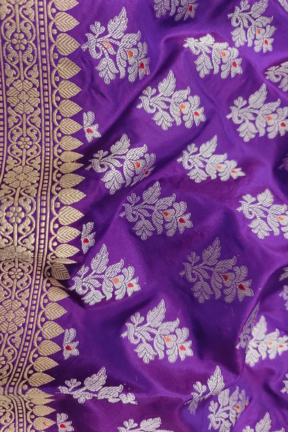 Purple Banarasi Handloom Pure Katan Silk Dupatta - Luxurion World