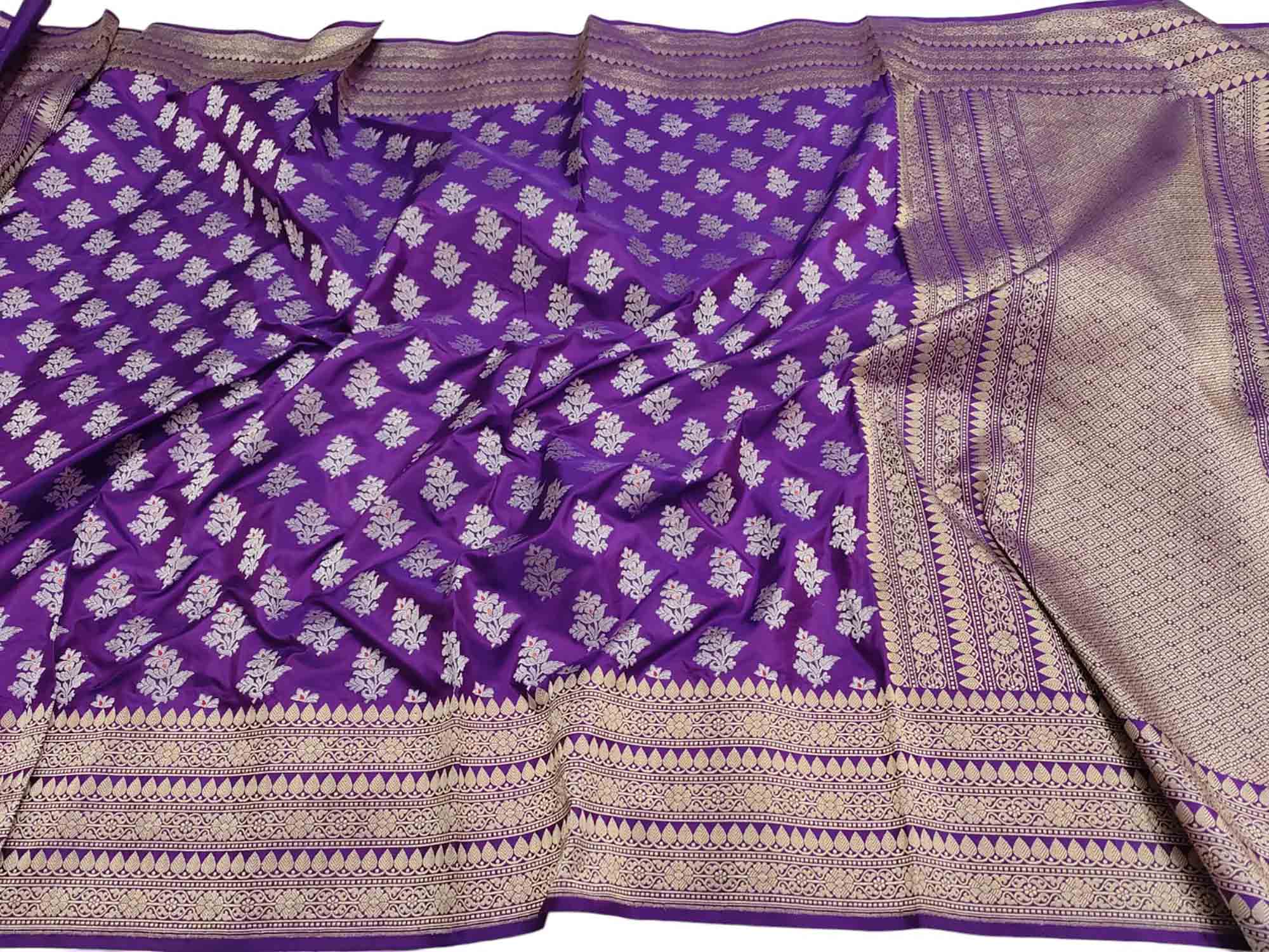Purple Banarasi Handloom Pure Katan Silk Dupatta - Luxurion World