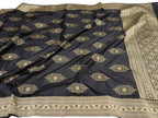 Black Banarasi Handloom Pure Katan Silk Dupatta - Luxurion World