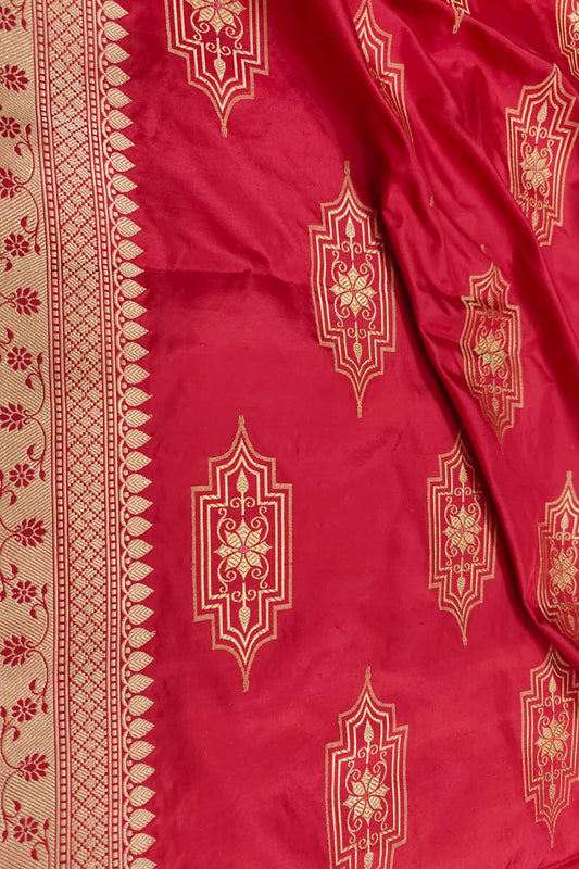 Red Banarasi Handloom Pure Katan Silk Dupatta - Luxurion World