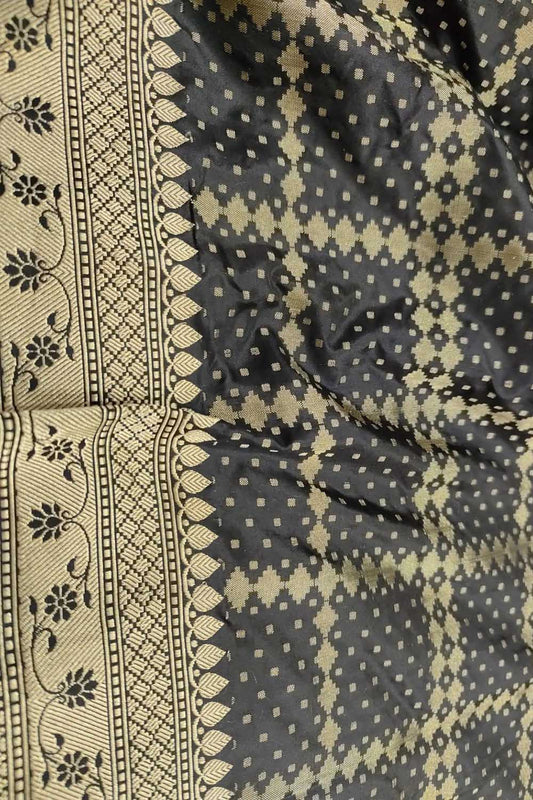 Black Banarasi Handloom Pure Katan Silk Dupatta - Luxurion World