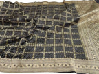 Black Banarasi Handloom Pure Katan Silk Dupatta - Luxurion World