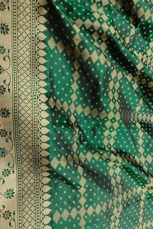 Green Banarasi Handloom Pure Katan Silk Dupatta