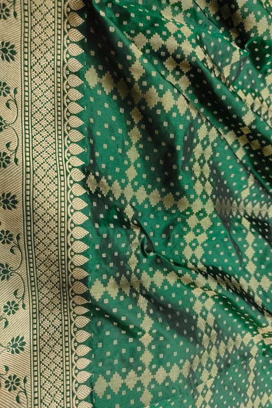 Green Banarasi Handloom Pure Katan Silk Dupatta - Luxurion World