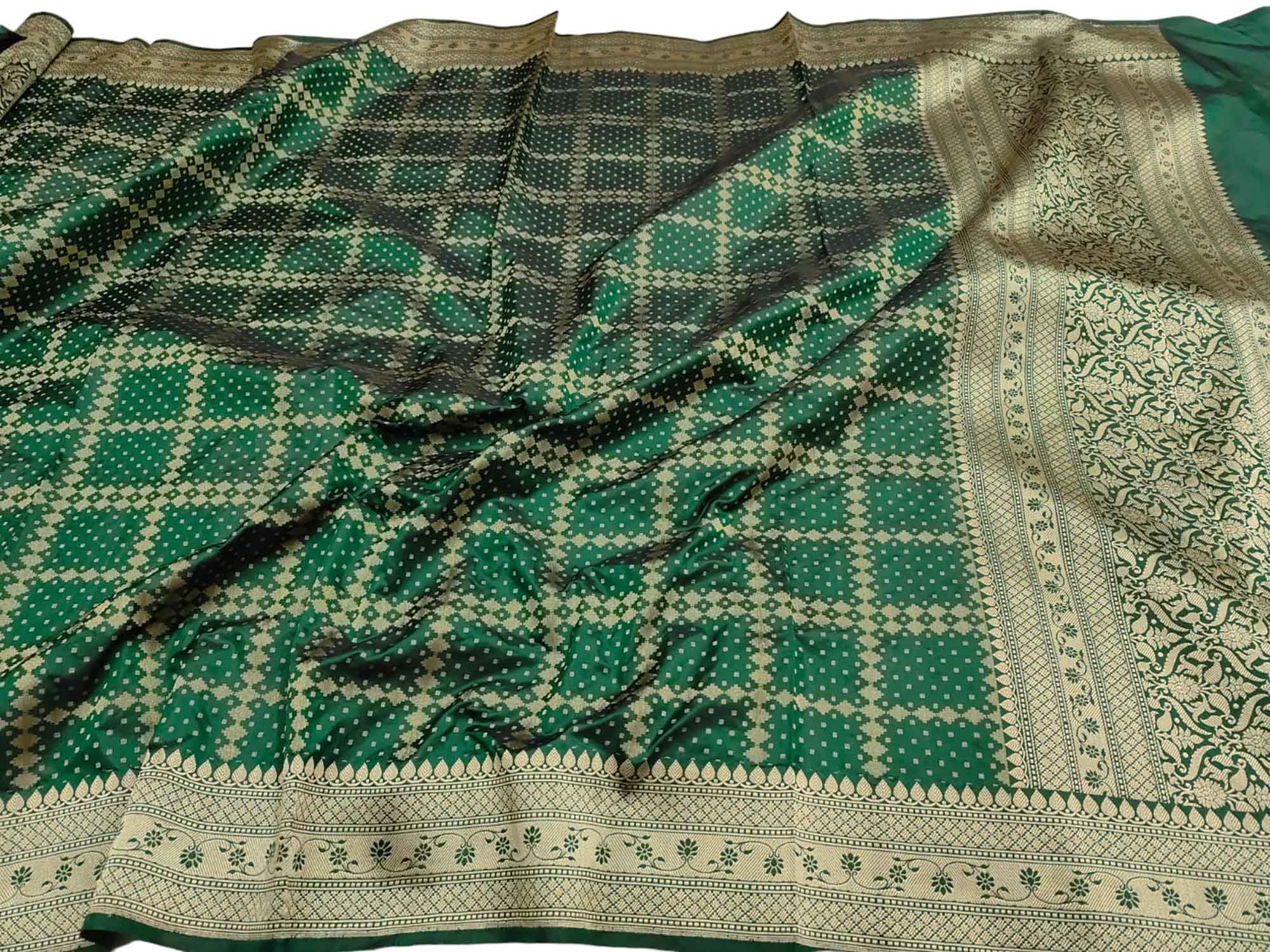 Green Banarasi Handloom Pure Katan Silk Dupatta - Luxurion World