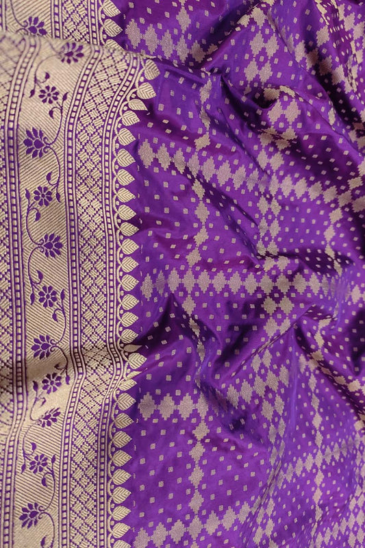 Purple Banarasi Handloom Pure Katan Silk Dupatta - Luxurion World