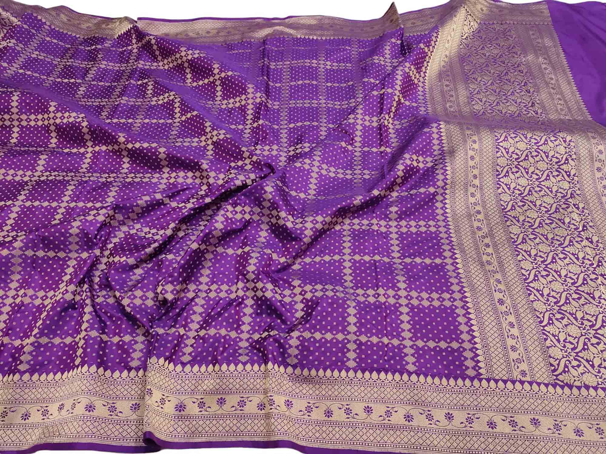 Purple Banarasi Handloom Pure Katan Silk Dupatta - Luxurion World