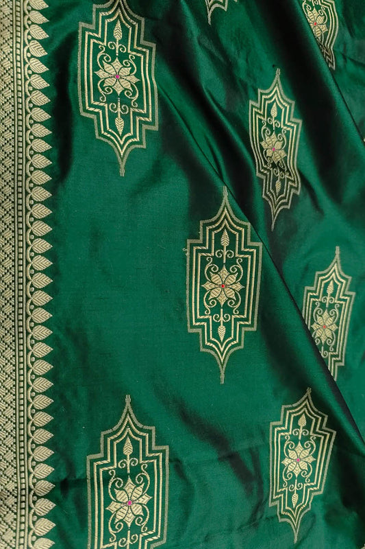 Green Banarasi Handloom Pure Katan Silk Dupatta - Luxurion World