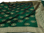 Green Banarasi Handloom Pure Katan Silk Dupatta - Luxurion World