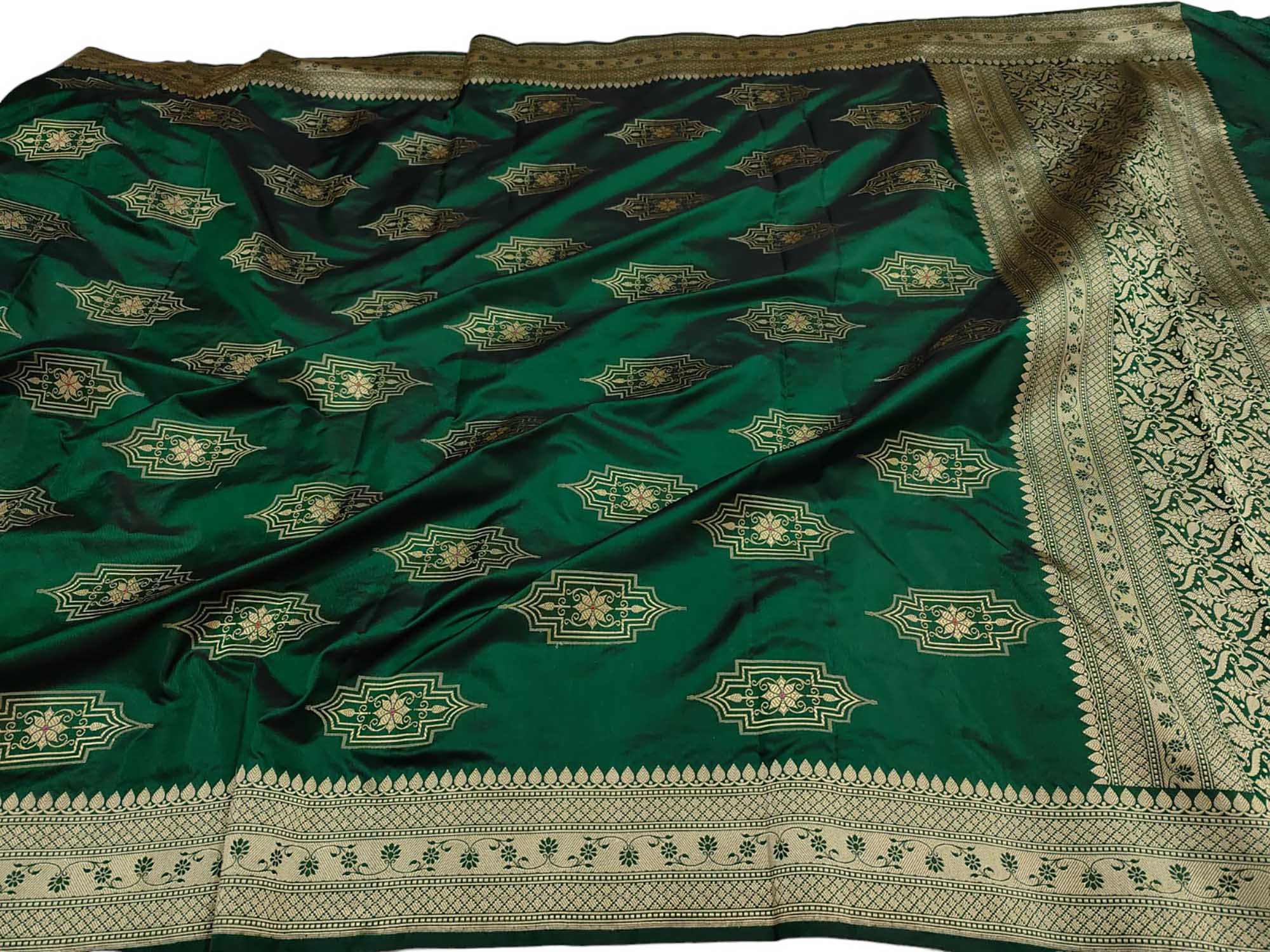 Green Banarasi Handloom Pure Katan Silk Dupatta - Luxurion World