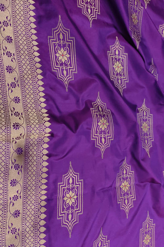 Purple Banarasi Handloom Pure Katan Silk Dupatta - Luxurion World