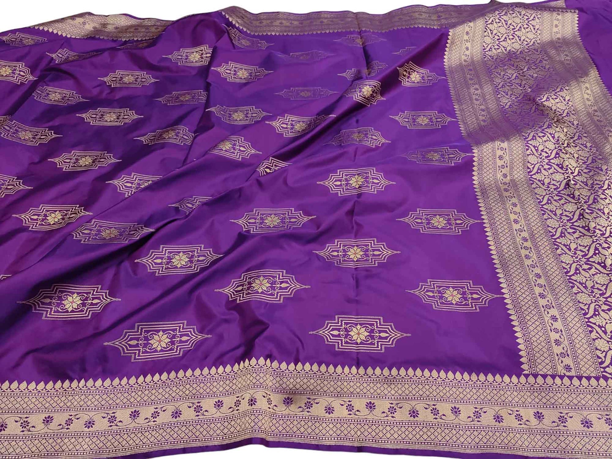 Purple Banarasi Handloom Pure Katan Silk Dupatta - Luxurion World