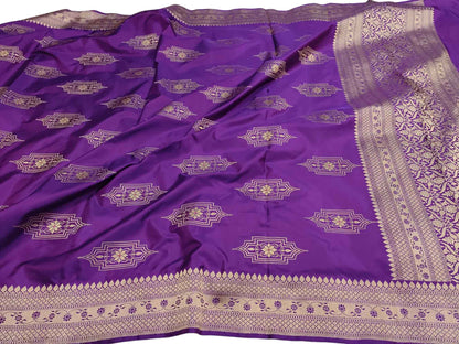 Purple Banarasi Handloom Pure Katan Silk Dupatta - Luxurion World