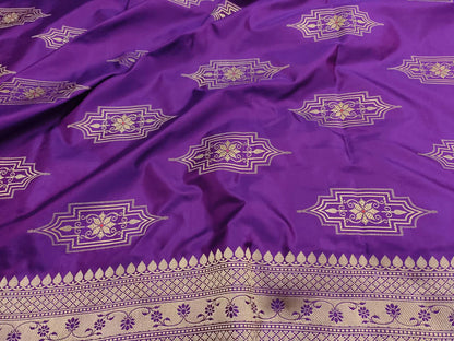 Purple Banarasi Handloom Pure Katan Silk Dupatta - Luxurion World