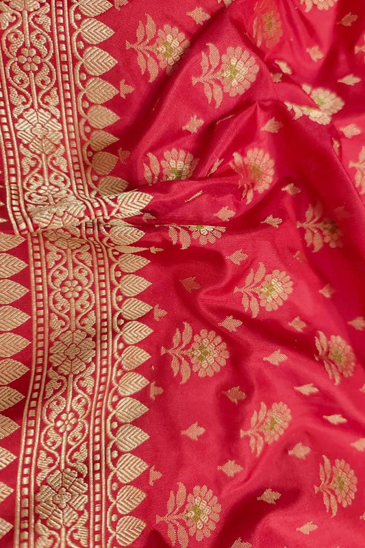 Red Banarasi Handloom Pure Katan Silk Dupatta - Luxurion World