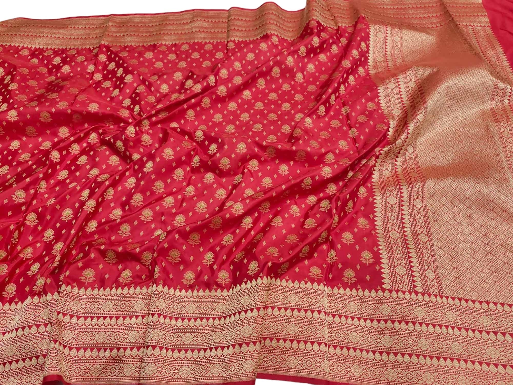 Red Banarasi Handloom Pure Katan Silk Dupatta - Luxurion World