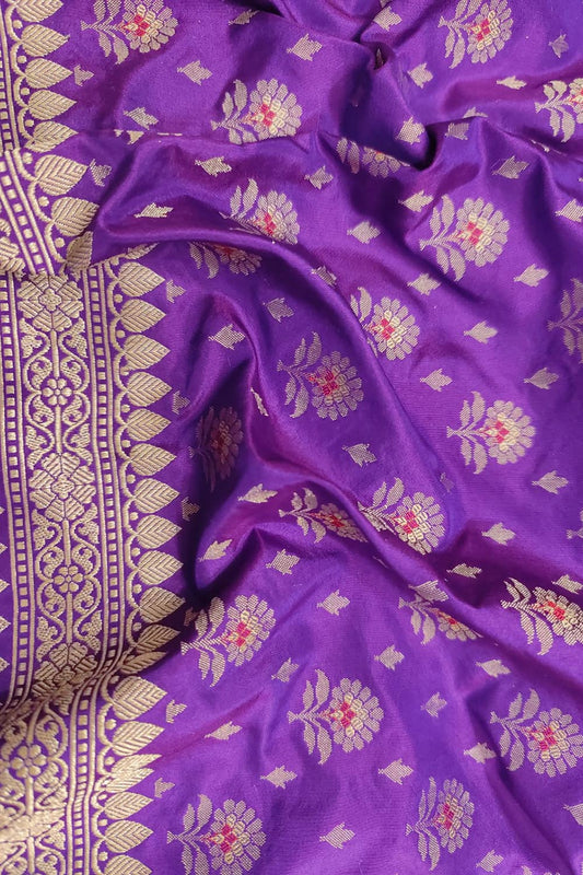 Purple Banarasi Handloom Pure Katan Silk Dupatta - Luxurion World