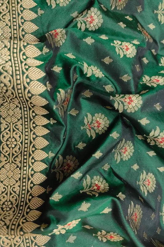 Green Banarasi Handloom Pure Katan Silk Dupatta - Luxurion World