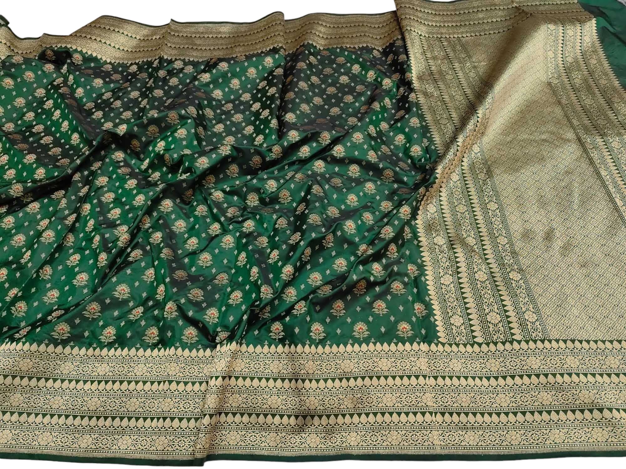 Green Banarasi Handloom Pure Katan Silk Dupatta - Luxurion World