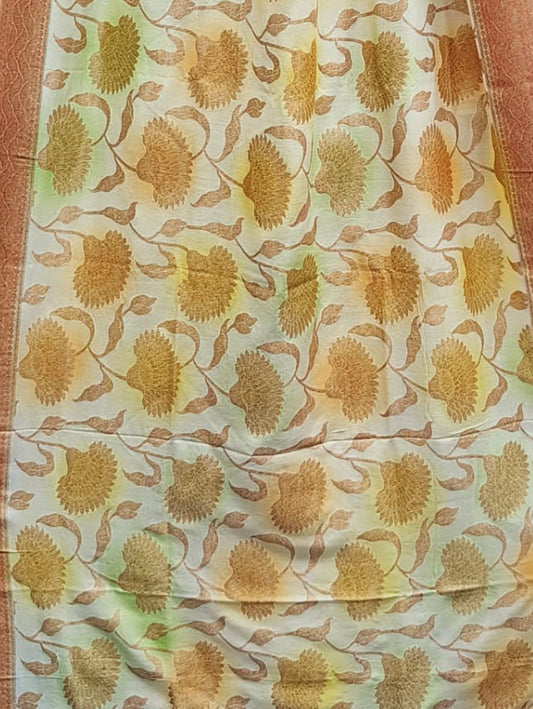 Multicolor Banarasi Handloom Moonga Silk Brush Dye Dupatta - Luxurion World