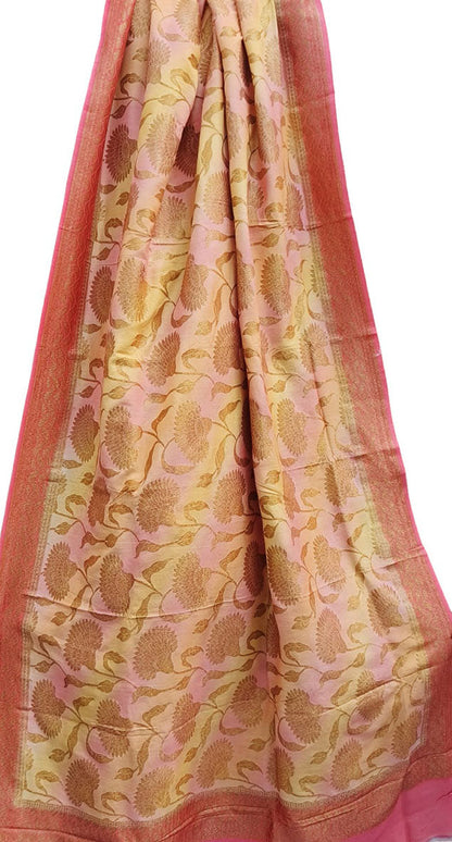 Multicolor Banarasi Handloom Moonga Silk Brush Dye Dupatta - Luxurion World