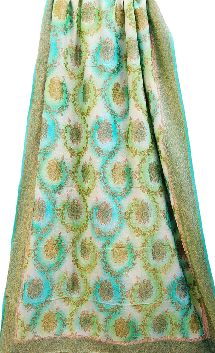 Blue Banarasi Handloom Moonga Silk Brush Dye Dupatta - Luxurion World