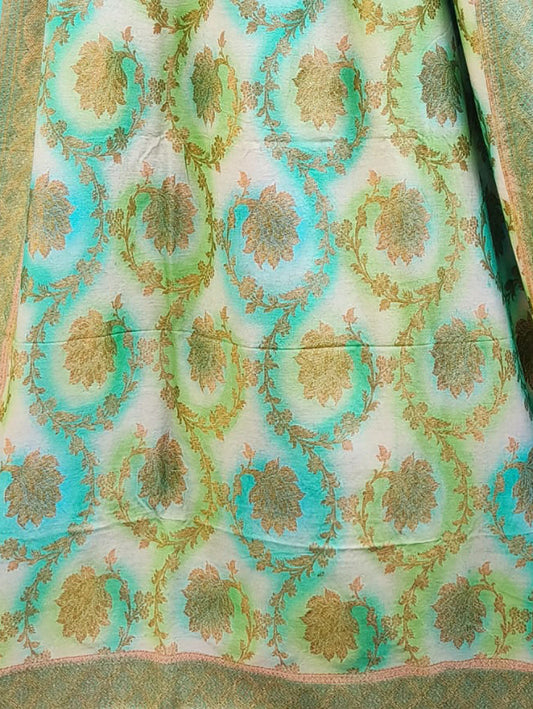 Blue Banarasi Handloom Moonga Silk Brush Dye Dupatta