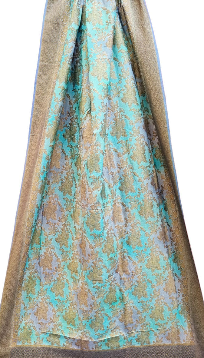 Blue Banarasi Handloom Moonga Silk Brush Dye Dupatta - Luxurion World