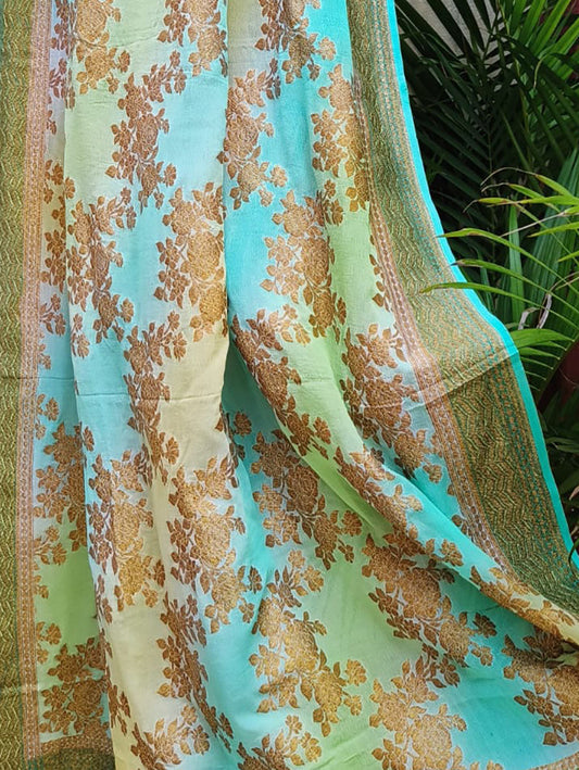 Multicolor Banarasi Handloom Georgette Brush Dye Dupatta - Luxurion World