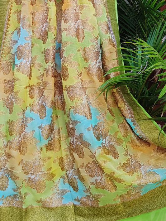 Multicolor Banarasi Handloom Georgette Brush Dye Dupatta - Luxurion World