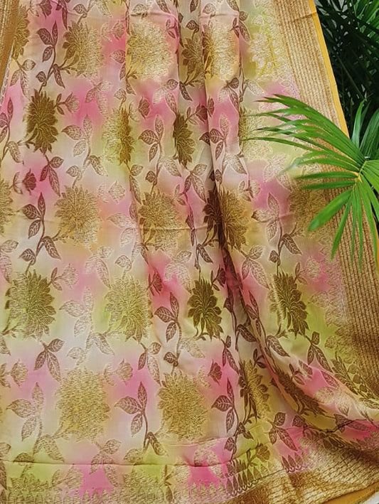 Multicolor Banarasi Handloom Georgette Brush Dye Dupatta - Luxurion World