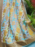Multicolor Banarasi Handloom Georgette Brush Dye Dupatta - Luxurion World