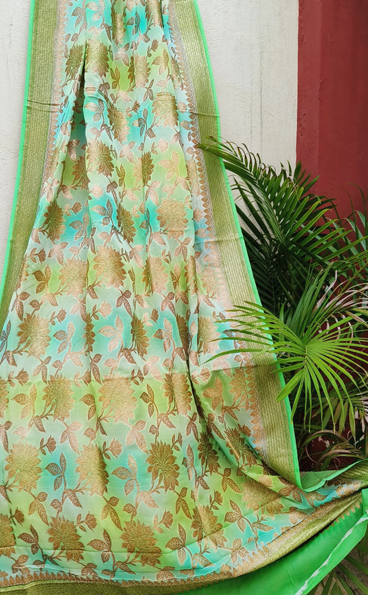 Multicolor Banarasi Handloom Georgette Brush Dye Dupatta - Luxurion World