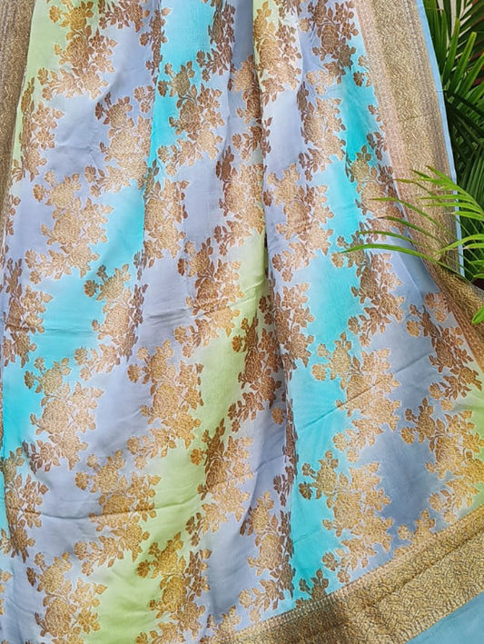 Multicolor Banarasi Handloom Georgette Brush Dye Dupatta - Luxurion World