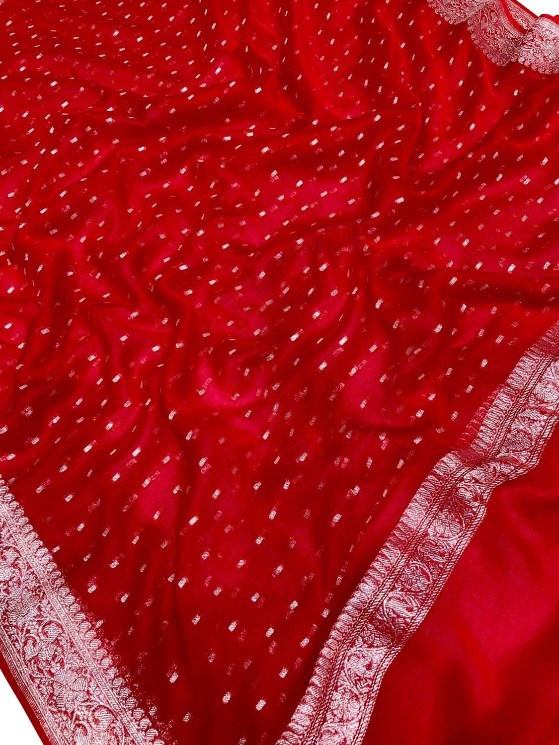 Elegant Red Banarasi Silver Zari Chiffon Dupatta - Luxurion World