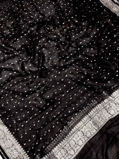 Elegant Black Banarasi Silver Zari Chiffon Dupatta - Luxurion World