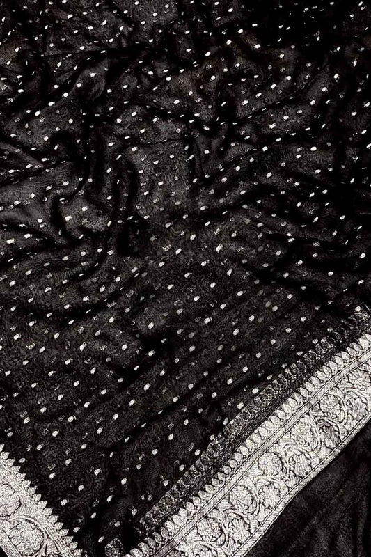 Elegant Black Banarasi Silver Zari Chiffon Dupatta