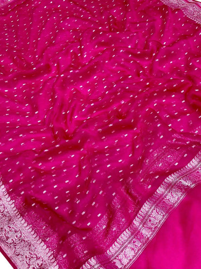 Elegant Pink Banarasi Silver Zari Chiffon Dupatta - Luxurion World