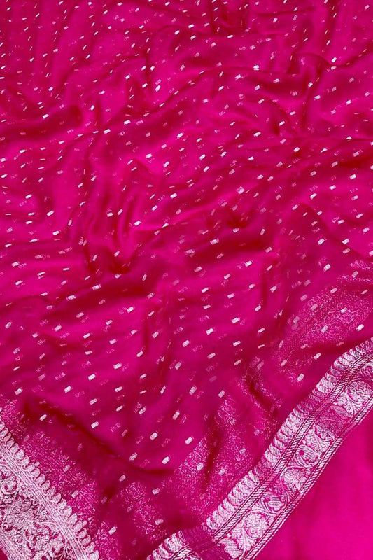 Elegant Pink Banarasi Silver Zari Chiffon Dupatta