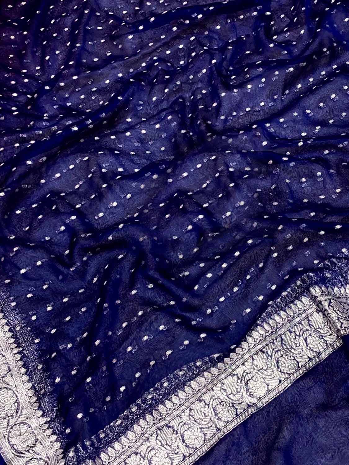 Elegant Blue Banarasi Silver Zari Chiffon Dupatta - Luxurion World