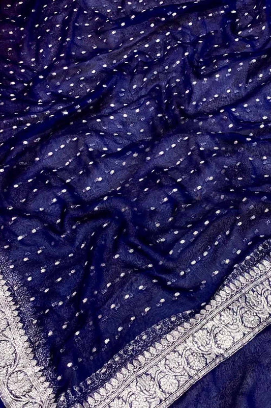 Elegant Blue Banarasi Silver Zari Chiffon Dupatta