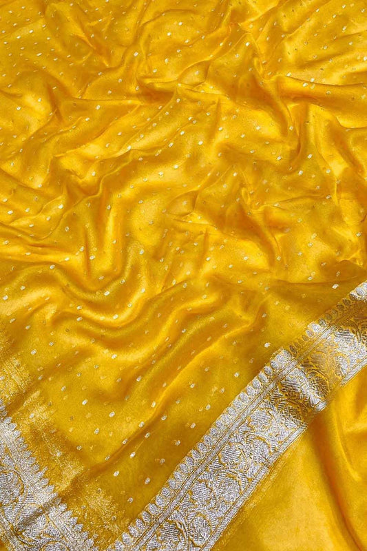 Stunning Yellow Banarasi Silver Zari Chiffon Dupatta: A Must-Have Accessory!